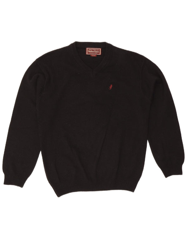 Marlboro Classics Mens V-Neck Jumper Sweater Medium Black Wool