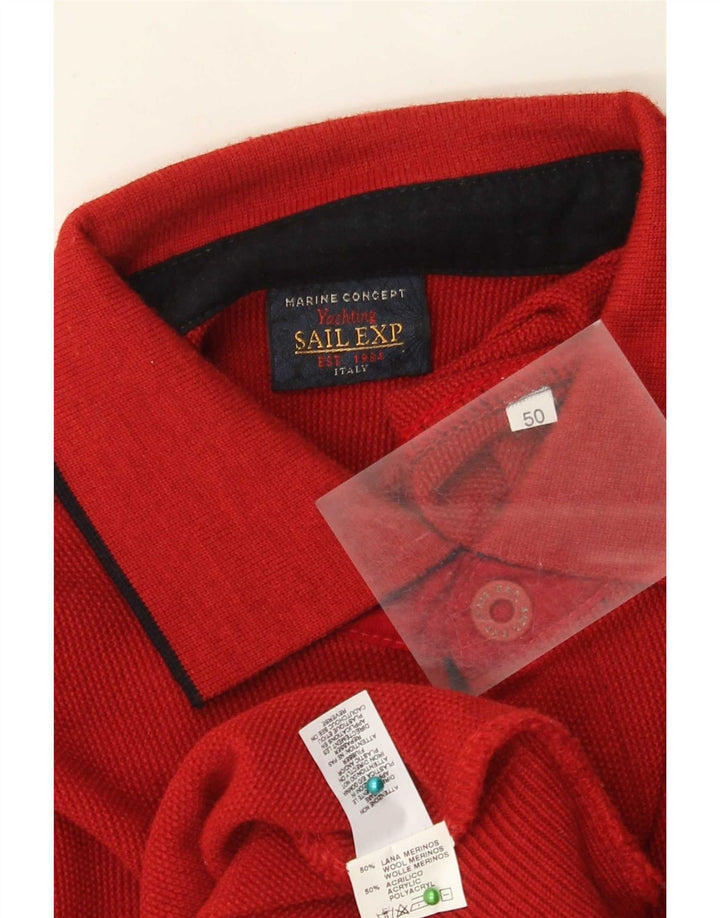 Sail Exp Mens Polo Neck Jumper Sweater IT 50 Medium Red Wool