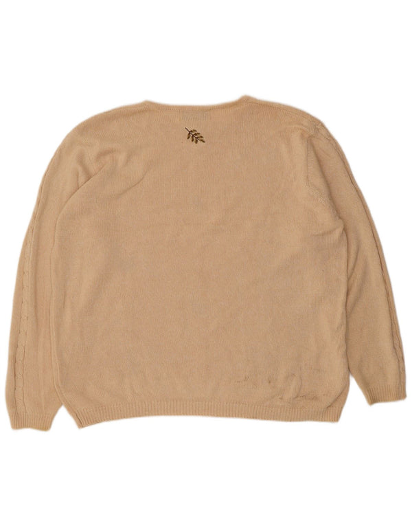 Tulchan Womens Boat Neck Jumper Sweater UK 18 XL Beige Floral Cotton