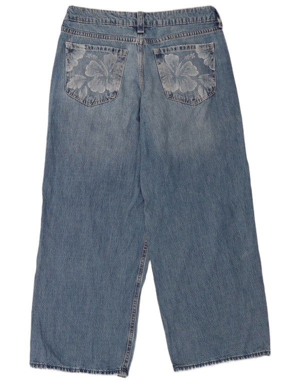 Hollister Womens Baggy Low Waist Wide Leg Jeans W36 L31 Blue Floral Cotton