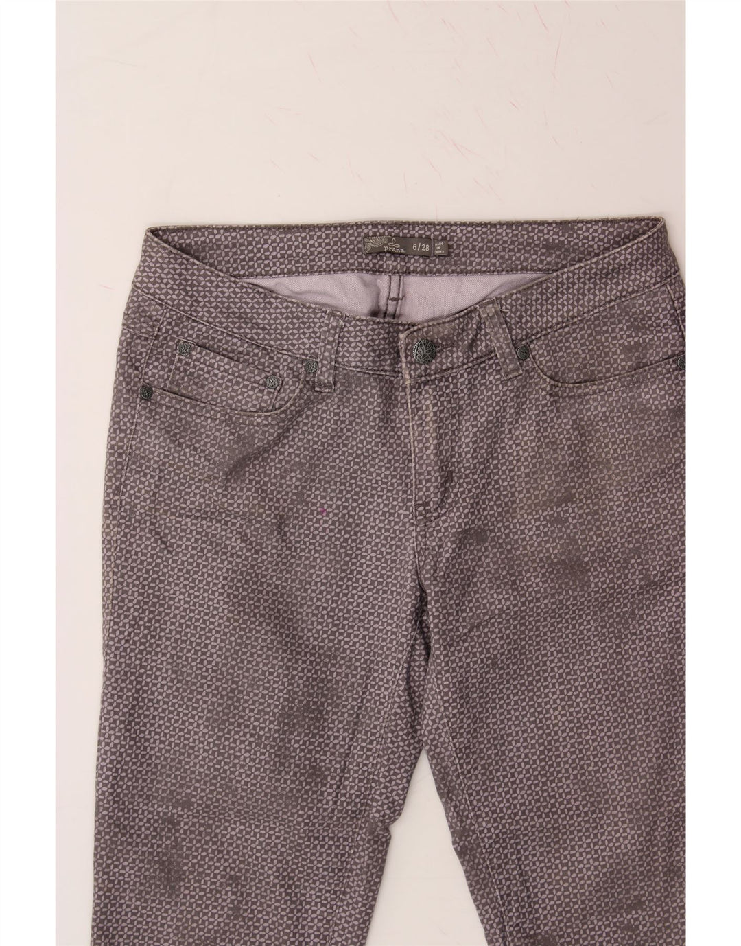 PRANA Womens Abstract Pattern Casual Trousers US 6 Medium W28 L32 Grey Vintage Prana and Second-Hand Prana from Messina Hembry 