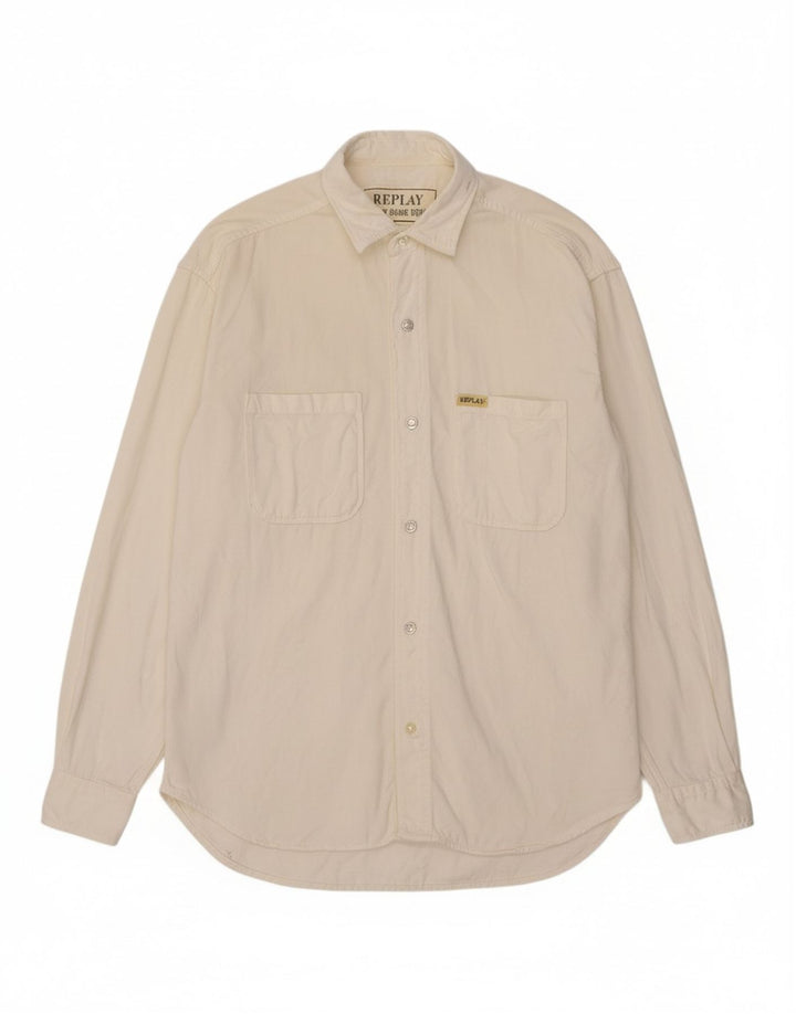 REPLAY Mens Graphic Shirt Large Off White