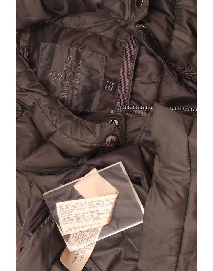 Massimo Dutti Womens Hooded Padded Coat UK 10 Small Khaki Polyester