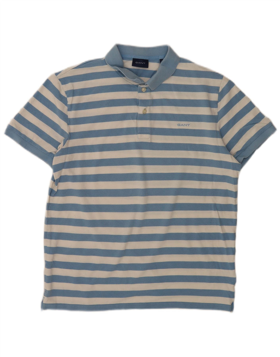 Gant Mens Polo Shirt Large Blue Striped Cotton