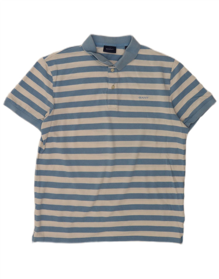 Gant Mens Polo Shirt Large Blue Striped Cotton