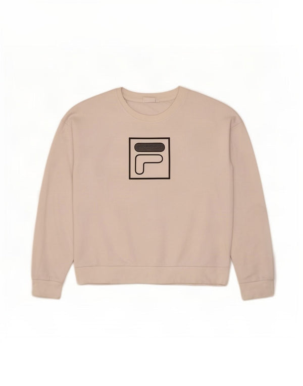 Fila Womens Graphic Oversized Sweatshirt Jumper UK 14 Medium White Cotton