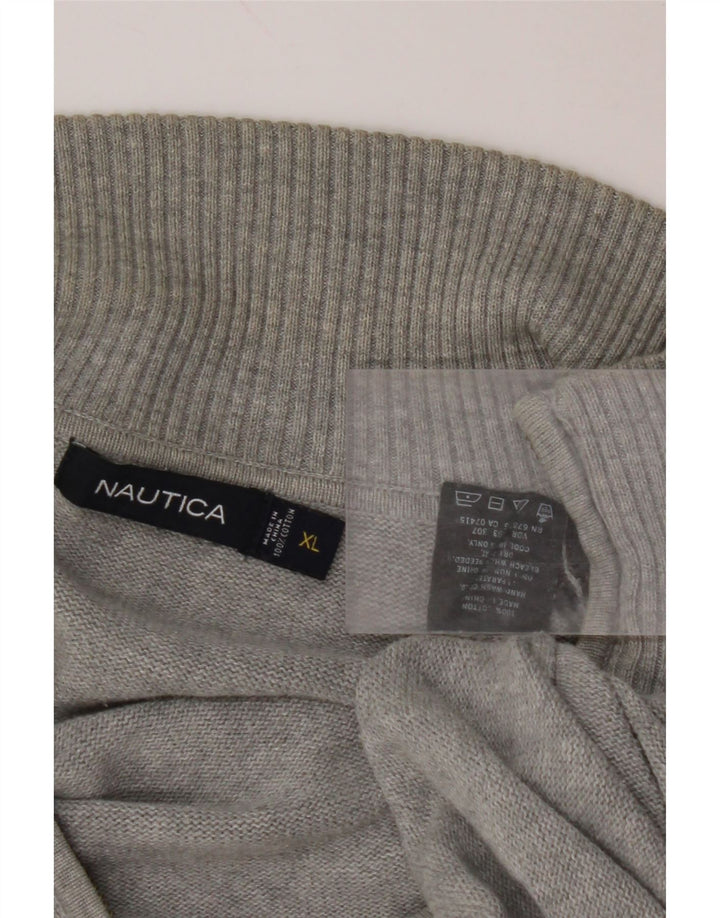 NAUTICA Mens Zip Neck Jumper Sweater XL Grey Argyle/Diamond Cotton
