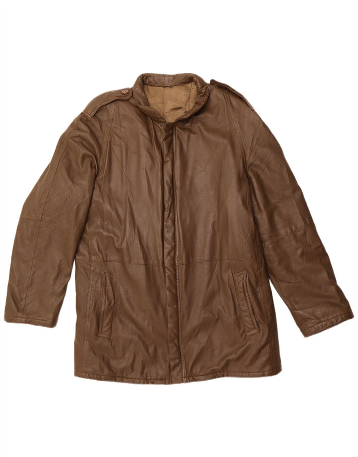 Vintage Mens Military Leather Jacket UK 42 XL Khaki Leather