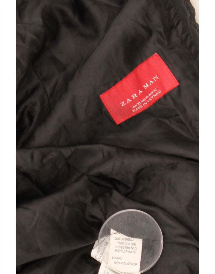 ZARA Mens Military Jacket UK 42 XL Black Cotton