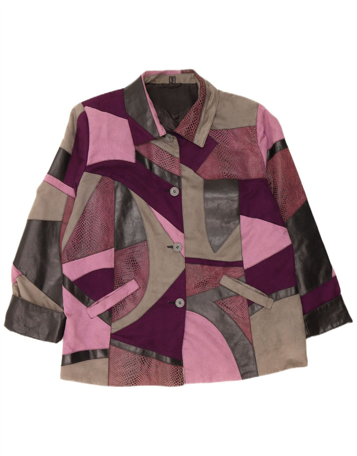 Vintage Womens Leather Jacket UK 18 XL Multicoloured Patchwork Leather