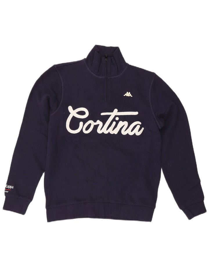 Kappa Mens Graphic Zip Neck Sweatshirt Jumper Medium Navy Blue Cotton