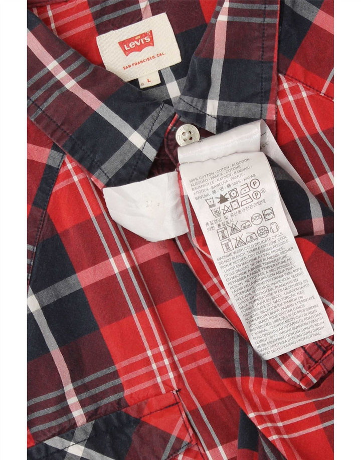 Levi's Mens Short Sleeve Shirt Large Red Check Cotton