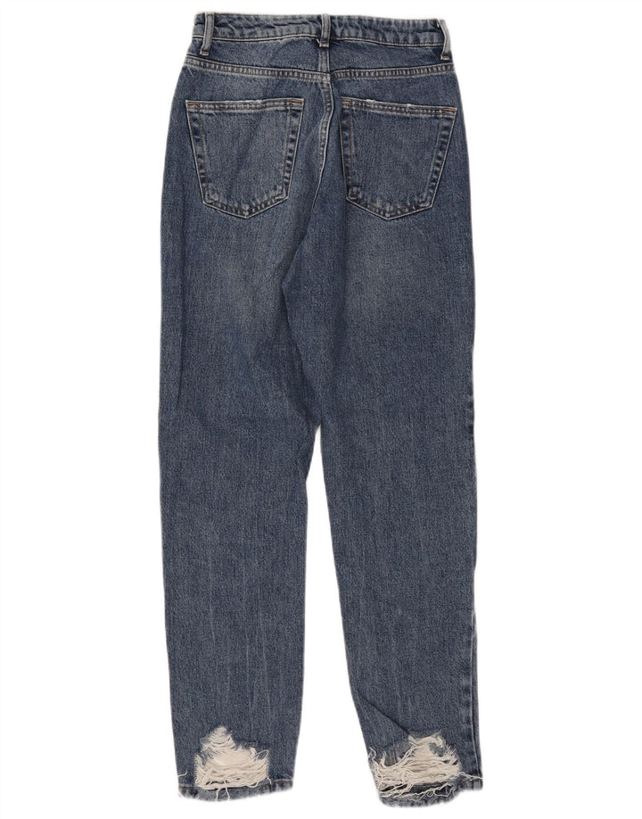 Topshop Womens Mom Distressed Straight Jeans W26 L28 Blue Cotton
