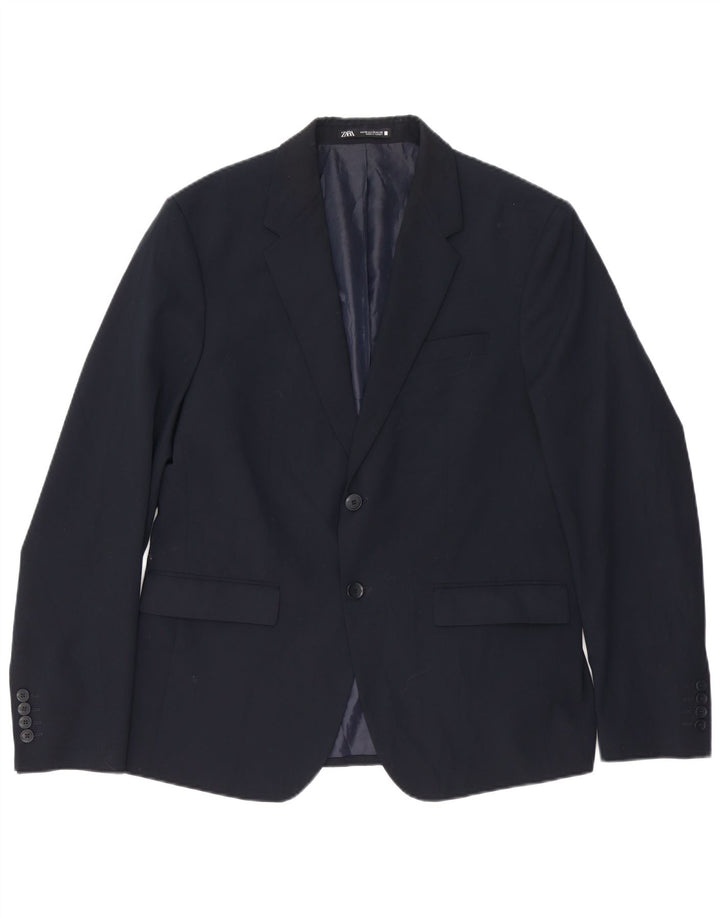 Zara Mens 2 Button Blazer Jacket EU 52 Large Navy Blue
