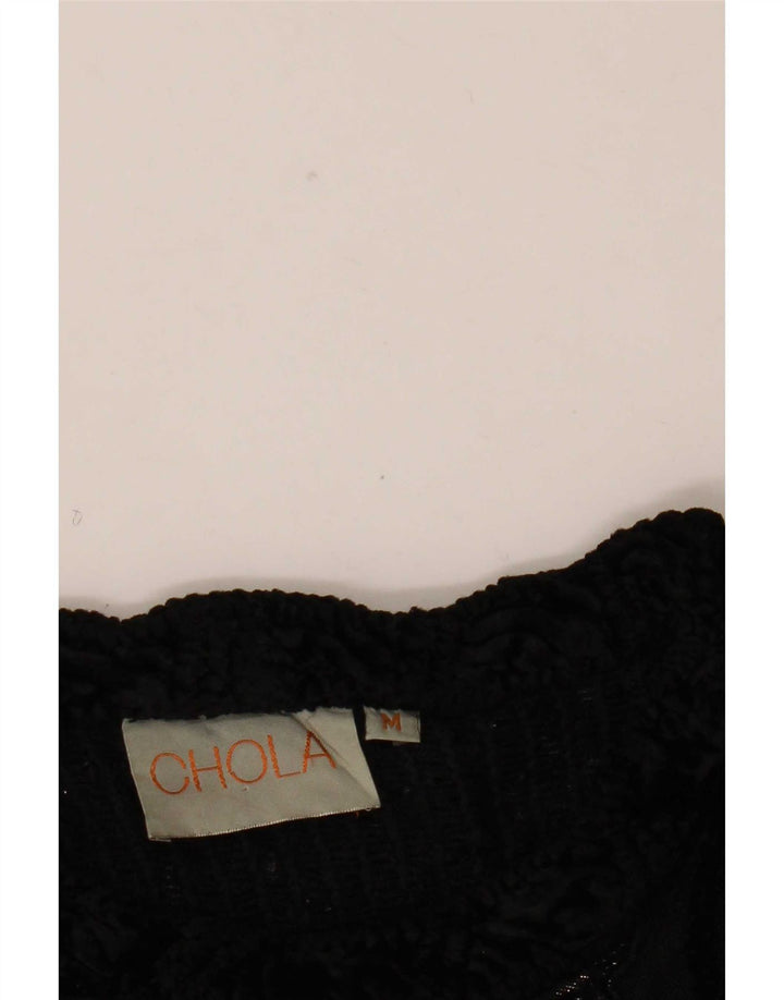 Vintage Womens Crochet Crop Top UK 14 Medium Black