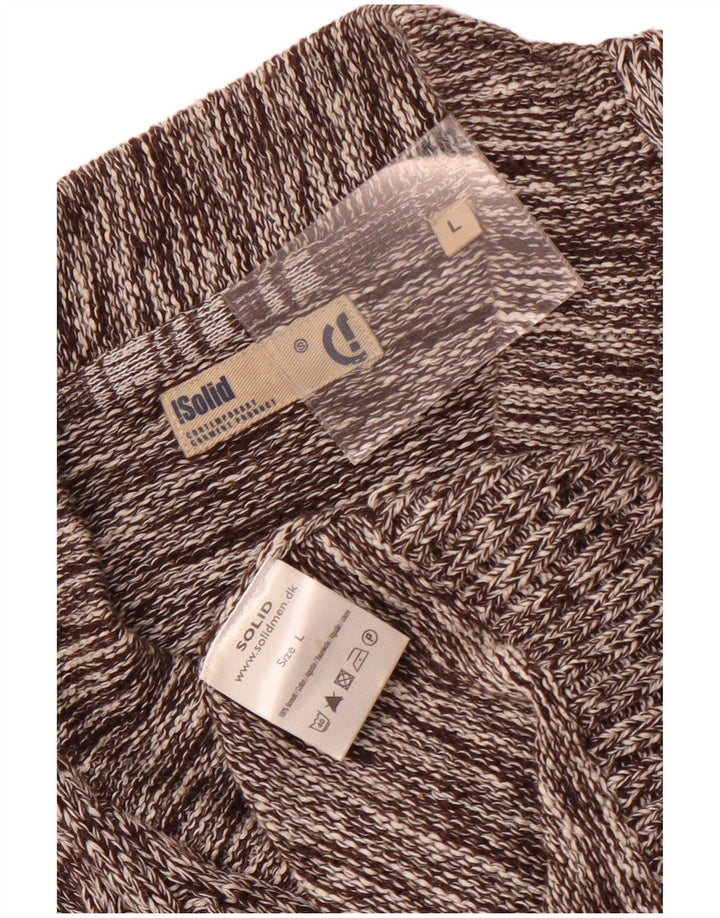 Vintage Mens Cardigan Sweater Large Brown Flecked Cotton