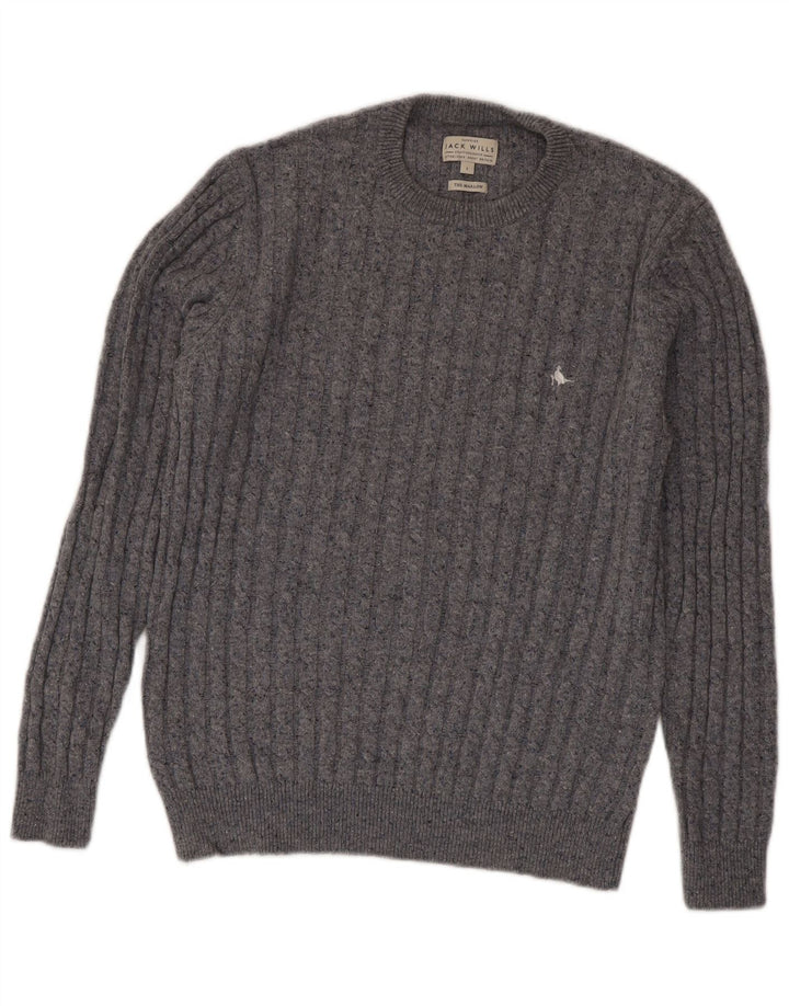 Jack Wills Mens Crew Neck Jumper Sweater Large Grey Wool