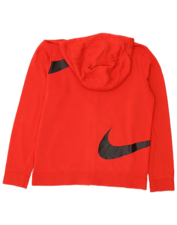 Nike Boys Swoosh Graphic Zip Hoodie Sweater 13-14 Years XL Red Cotton