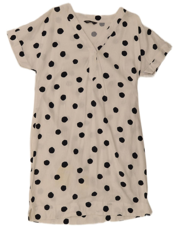 Marks & Spencer Womens A-Line Dress UK 14 Medium White Polka Dot Flax