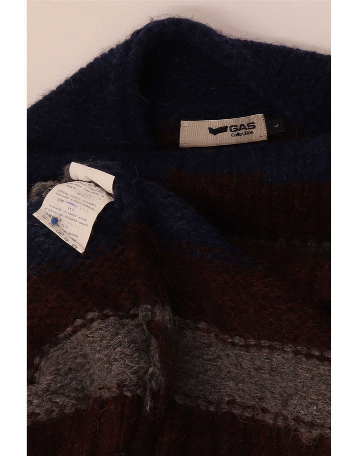 Gas Mens Turtle Neck Jumper Sweater Large Multicoloured Striped Virgin Wool