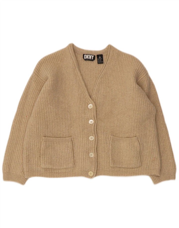 Dkny Womens Oversized Cardigan Sweater UK 10 Small Beige Wool