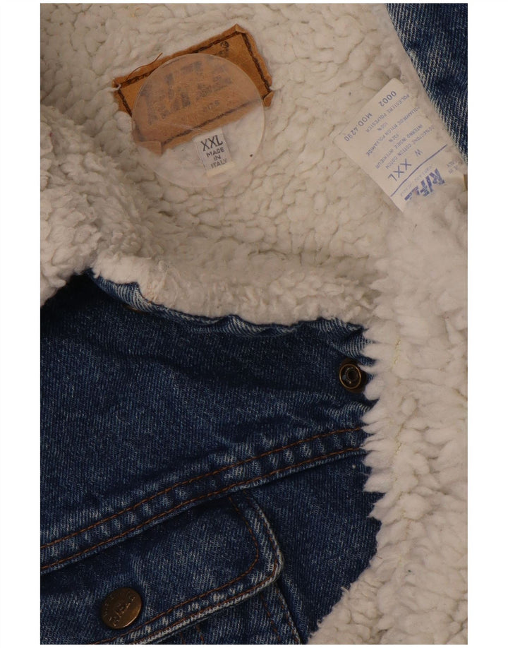 RIFLE Mens Sherpa Denim Jacket UK 44 2XL Blue Cotton