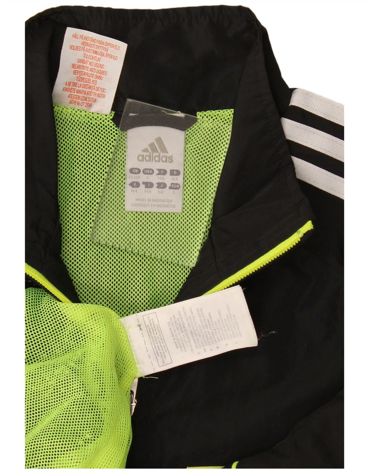Adidas Boys Graphic Tracksuit Top Jacket 13-14 Years Large Black Polyester