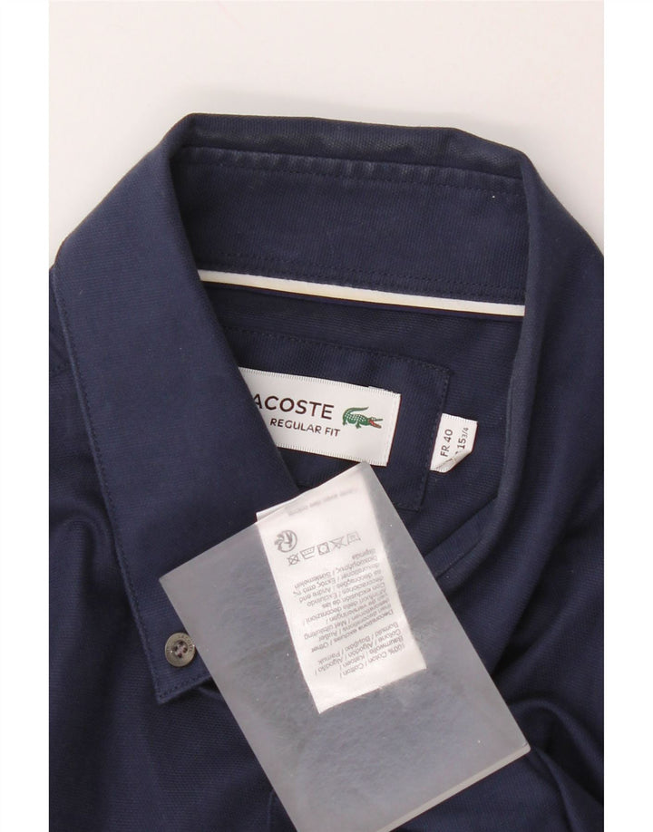 Lacoste Mens Regular Fit Shirt Size 40 15 1/2 Medium Navy Blue Cotton