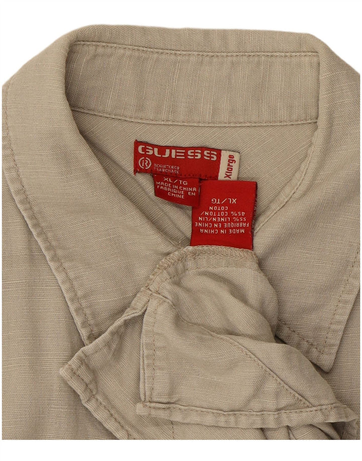 GUESS Mens Short Sleeve Shirt XL Beige Linen