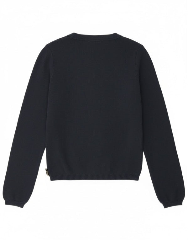 Playlife Womens Crop Cardigan Sweater UK 12 Medium Navy Blue Polyamide