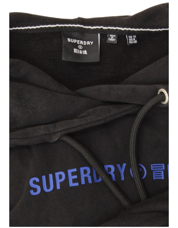 SUPERDRY Womens Oversized Crop Graphic Hoodie Jumper UK 12 Medium Black