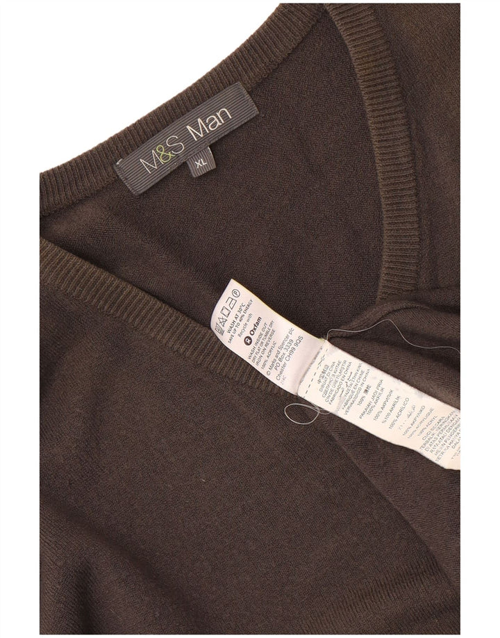 MARKS & SPENCER Mens V-Neck Jumper Sweater XL Grey Acrylic