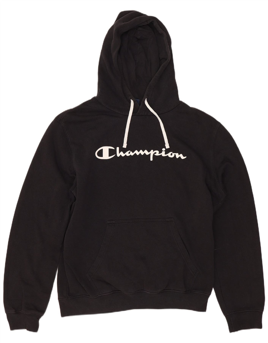 CHAMPION Mens Graphic Hoodie Jumper Large Black Cotton
