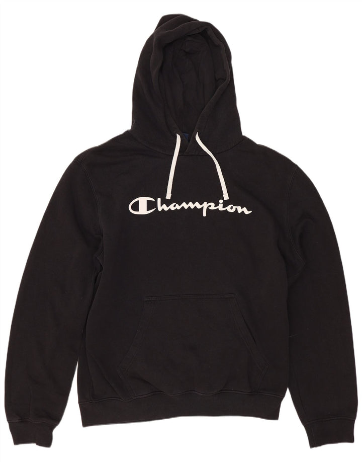 CHAMPION Mens Graphic Hoodie Jumper Large Black Cotton