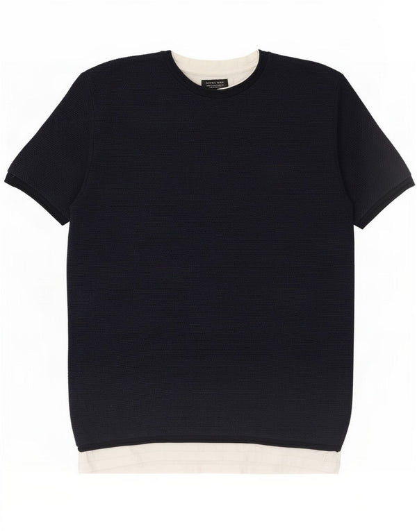 Zara Mens T-Shirt Top Large Navy Blue Colourblock