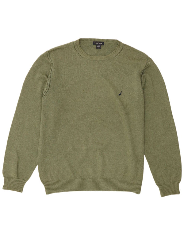 Nautica Mens Boat Neck Jumper Sweater Large Khaki Cotton