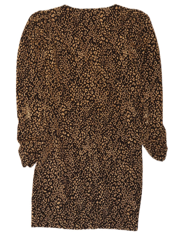 Zara Womens Long Sleeve Sheath Dress UK 12 Medium Black Animal Print