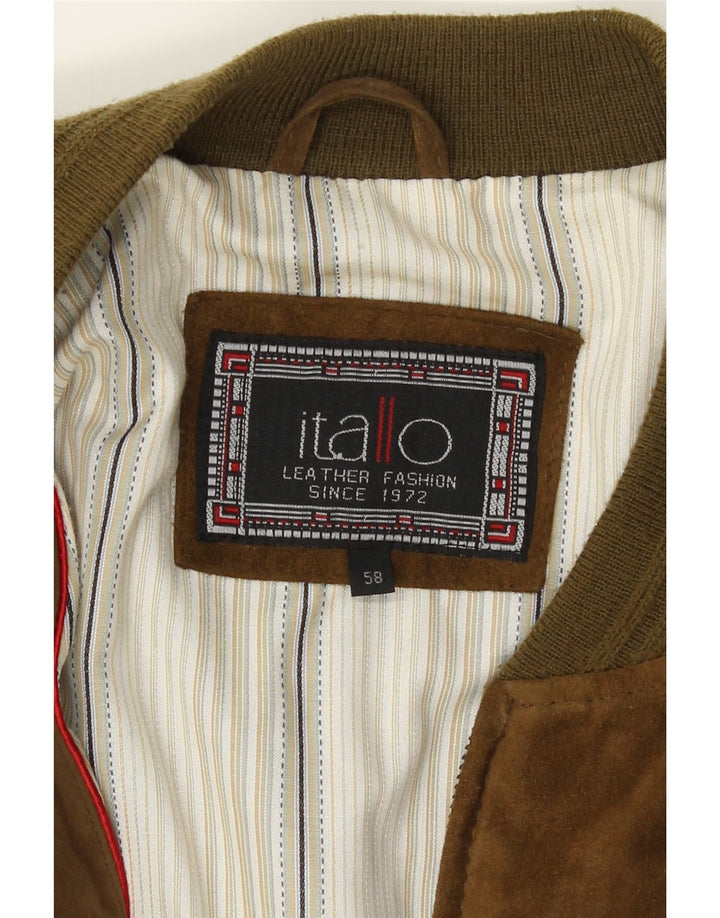 Itallo Mens Suede Bomber Jacket IT 58 4XL Brown Leather