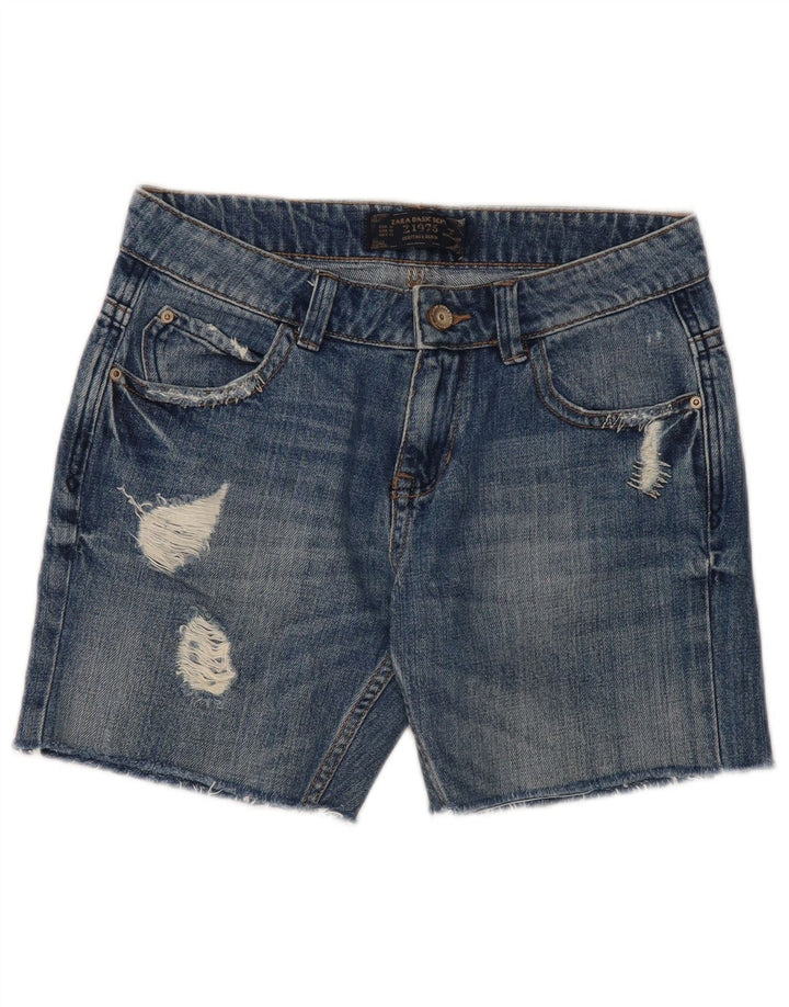 ZARA Womens Distressed Denim Shorts EU 32 2XS W22  Blue
