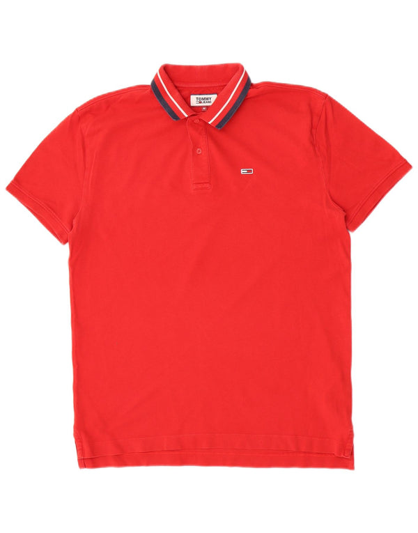 Tommy Hilfiger Mens Polo Shirt Medium Red Striped Cotton