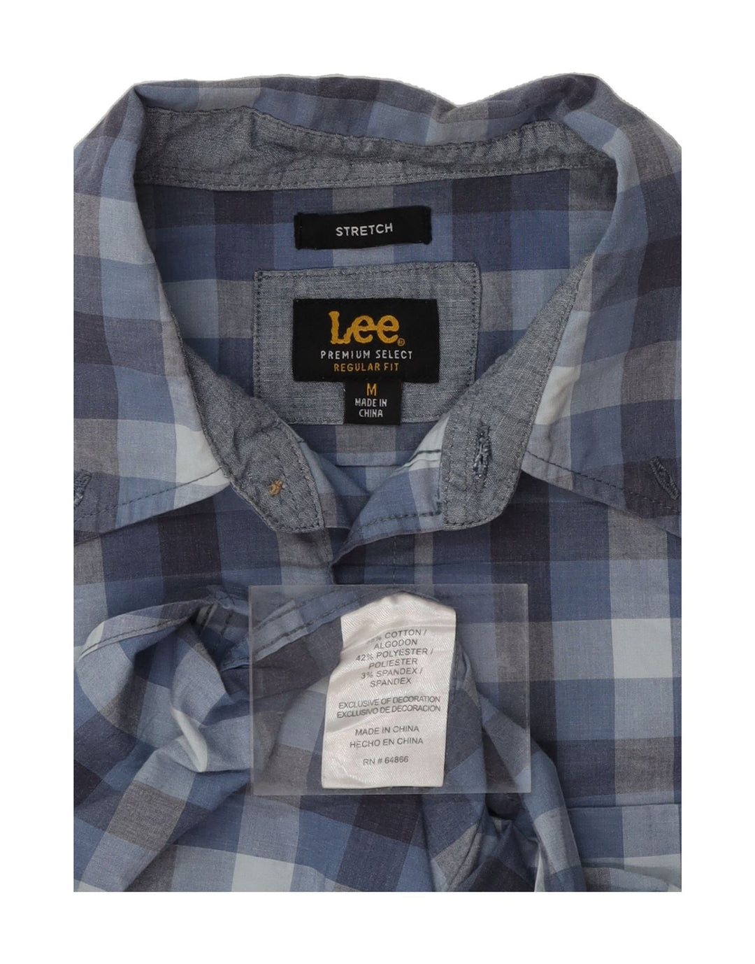 LEE Mens Stretch Regular Fit Short Sleeve Shirt Medium Blue Check Cotton Vintage Lee and Second-Hand Lee from Messina Hembry 