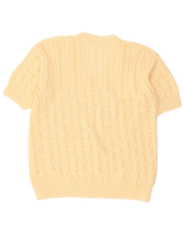 Vintage Womens Short Sleeve V-Neck Jumper Sweater UK 18 XL Beige