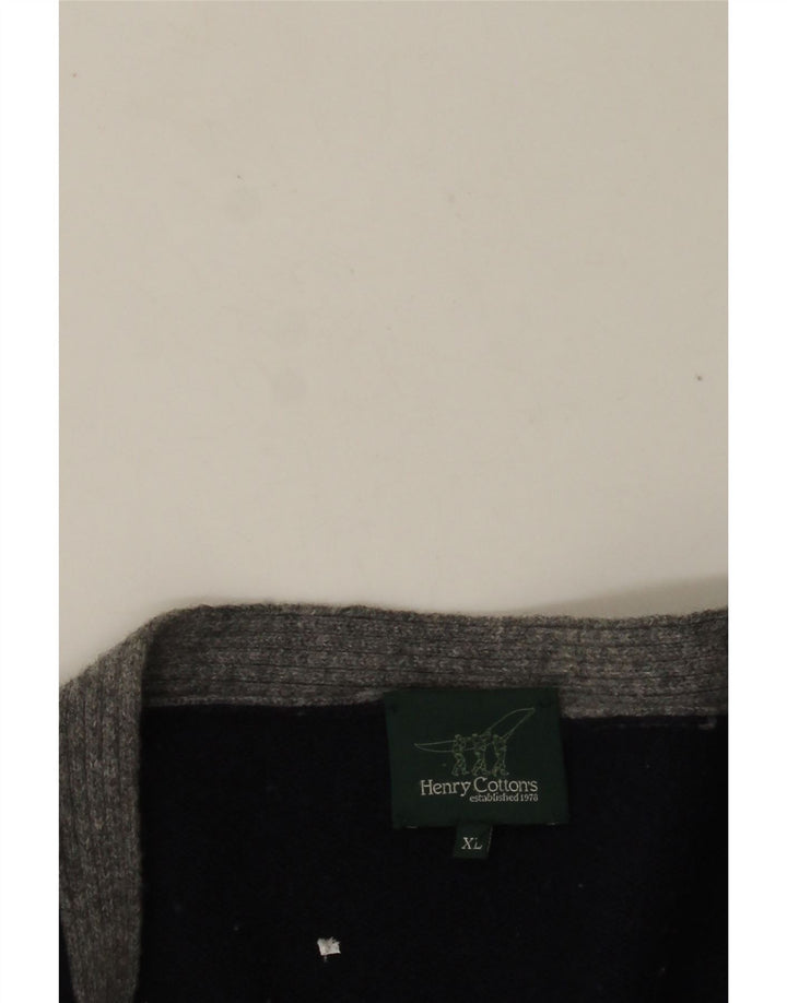 HENRY COTTONS Mens Cardigan Sweater XL Navy Blue Colourblock