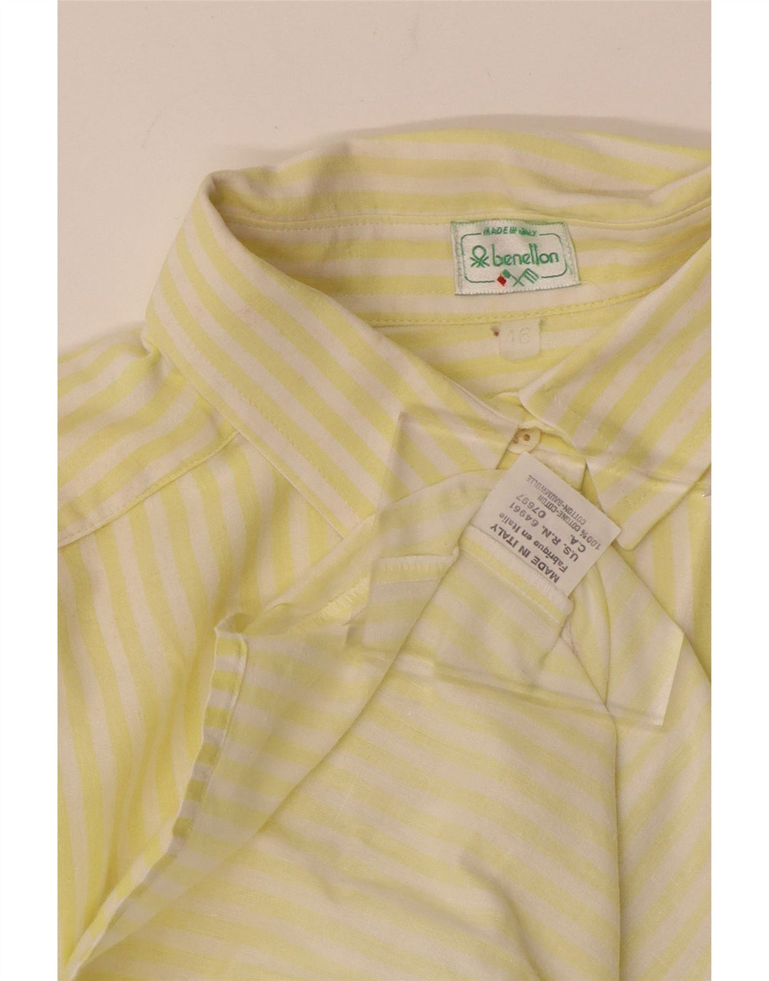 BENETTON Womens Oversized Shirt IT 46 Large Yellow Striped Cotton