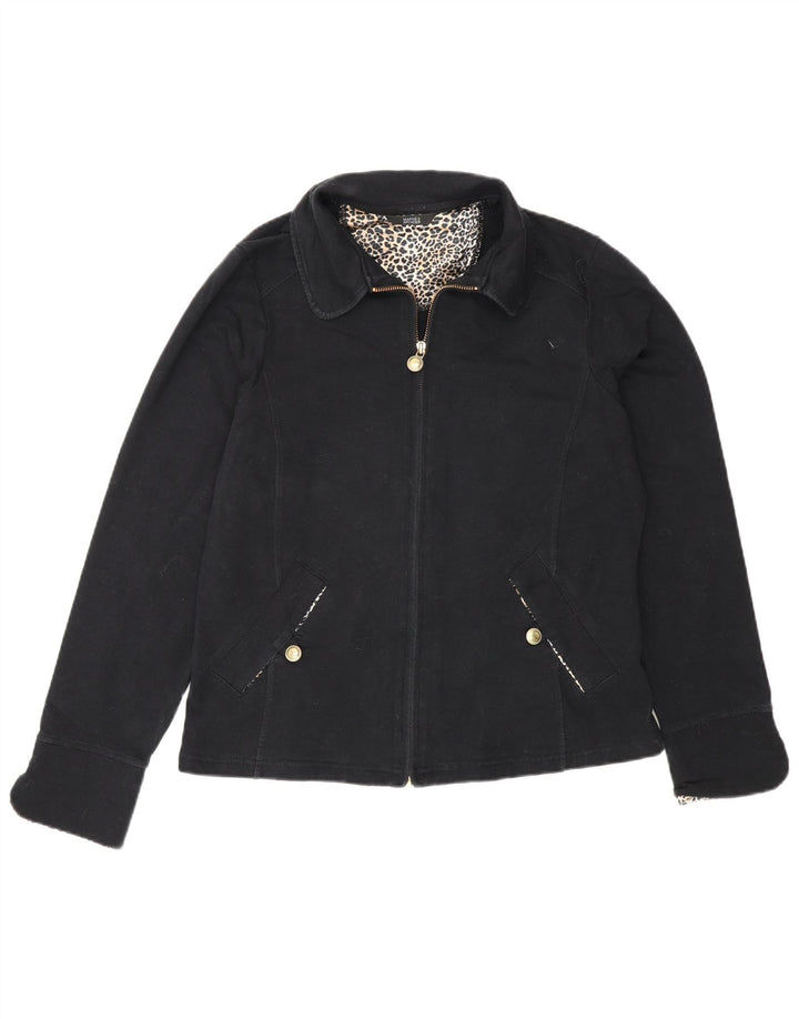 Marks & Spencer Womens Bomber Jacket UK 14 Medium Black Cotton