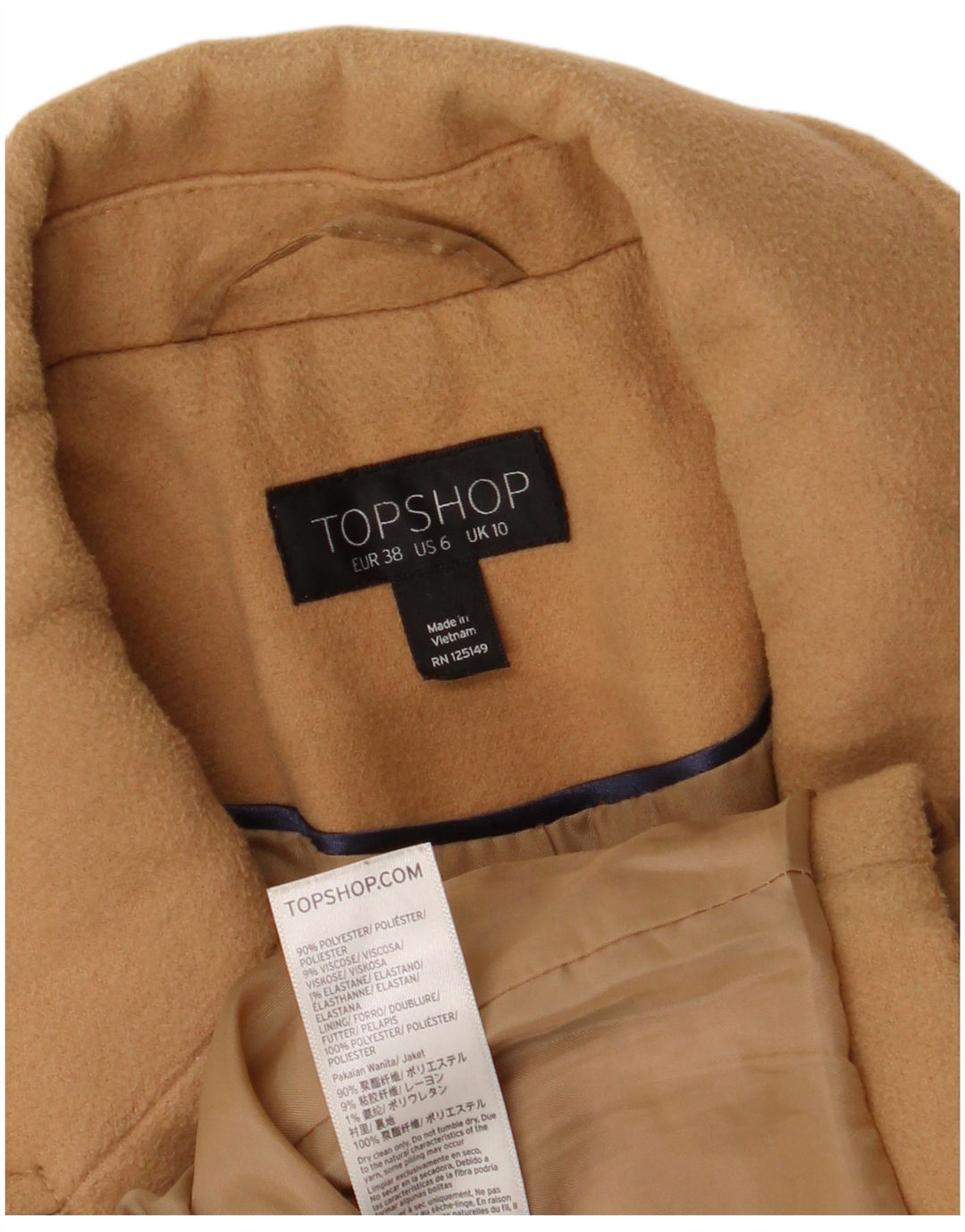 Topshop Womens Overcoat UK 10 Small  Beige Polyester