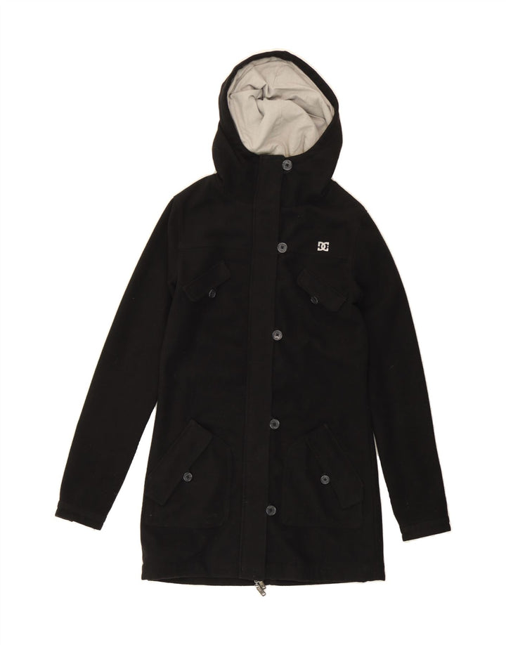 DC Womens Hooded Overcoat UK 10 Small Black Polyester Vintage DC and Second-Hand DC from Messina Hembry 