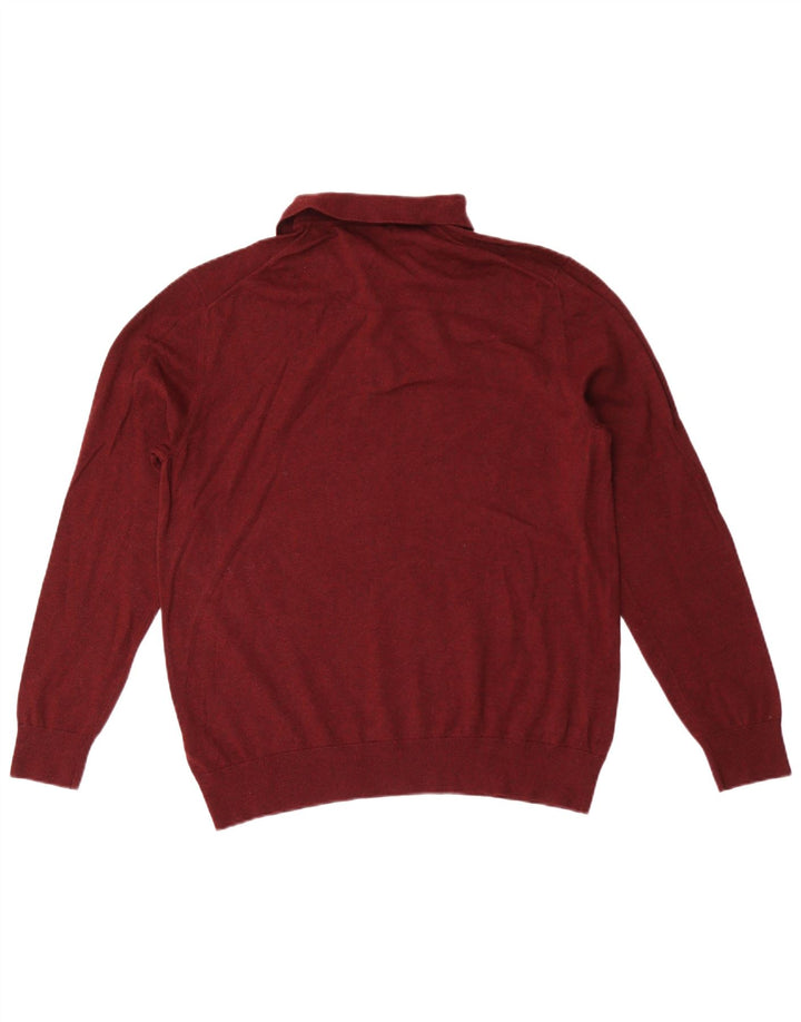 Marks & Spencer Mens Polo Neck Jumper Sweater Medium Maroon Cotton