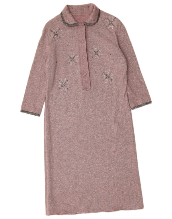 Vintage Womens 3/4 Sleeve Jumper Dress UK 14 Medium Pink Geometric