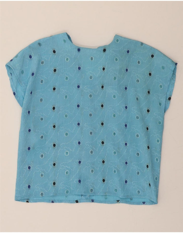 VINTAGE Womens Crop Blouse Top UK 14 Medium Blue Polka Dot Vintage Vintage and Second-Hand Vintage from Messina Hembry 